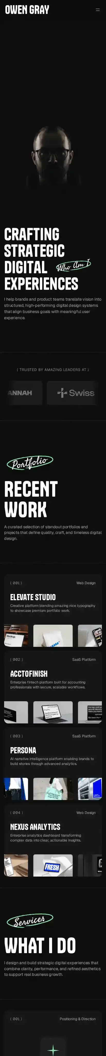 Owen Gray home page on mobile