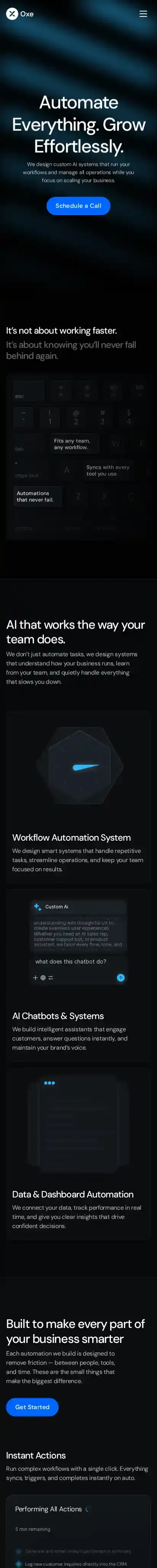 Oxe home page on mobile