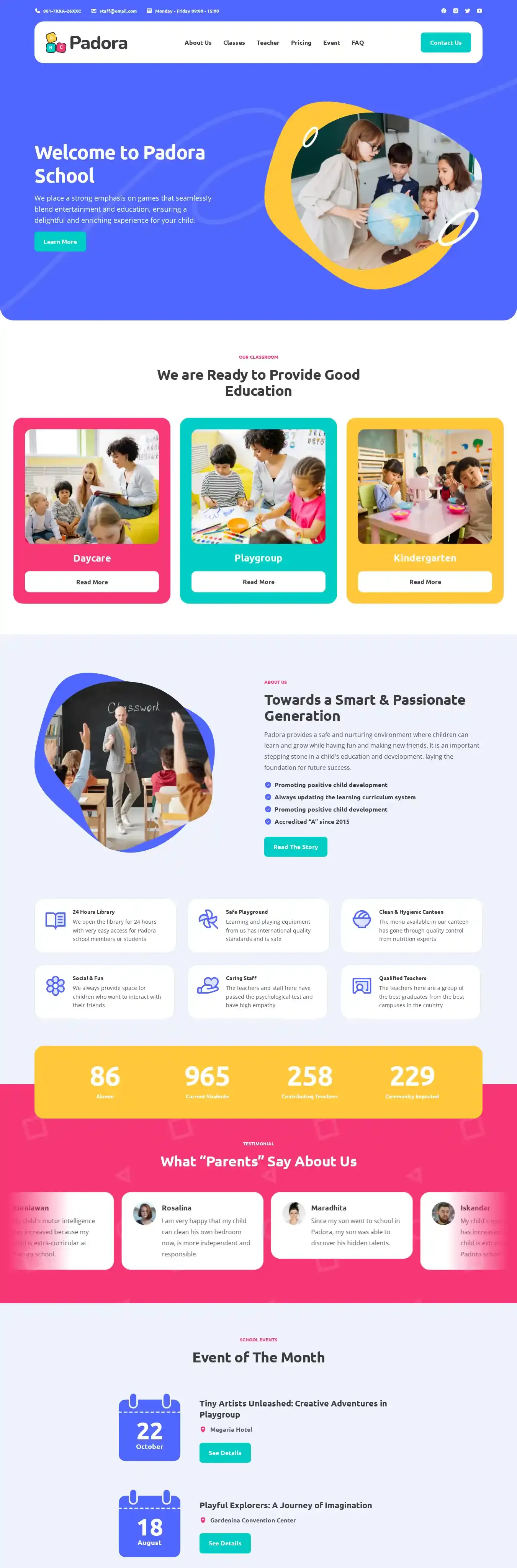 Padora home page on desktop
