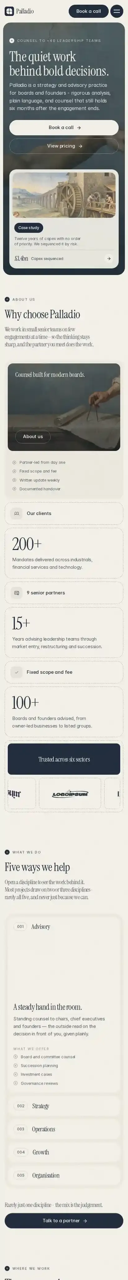 Palladio home page on mobile