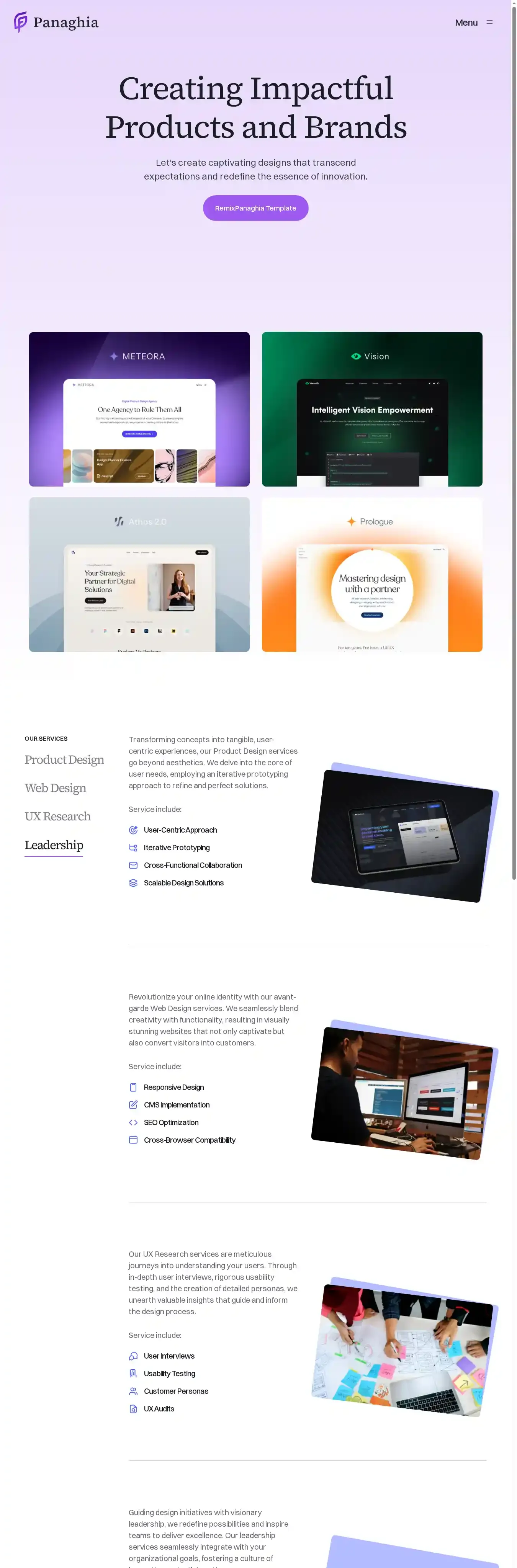 Panaghia home page on desktop