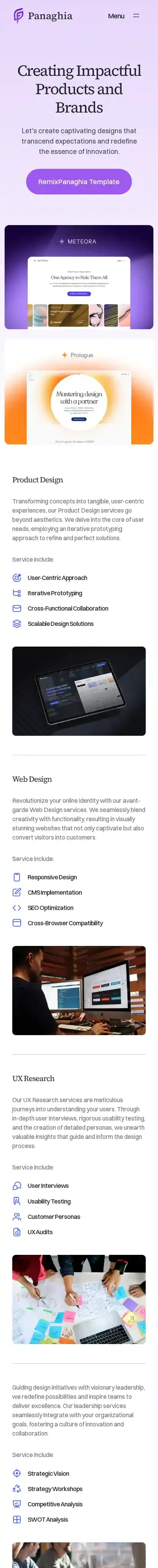 Panaghia home page on mobile