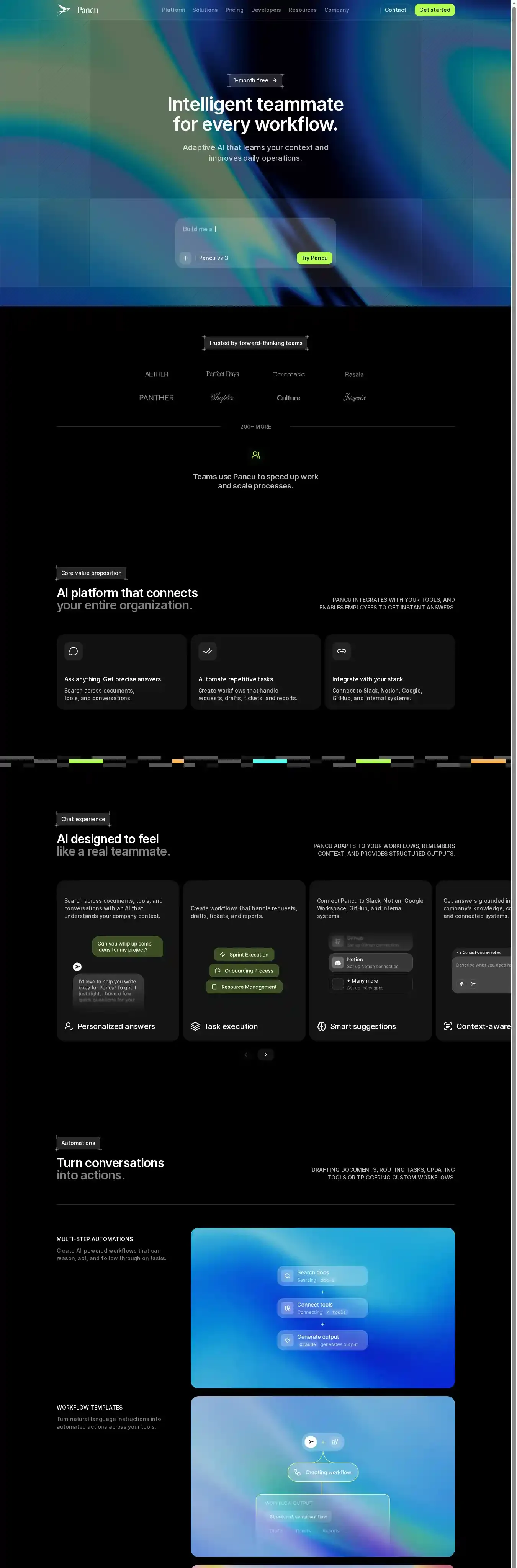 Pancu home page on desktop