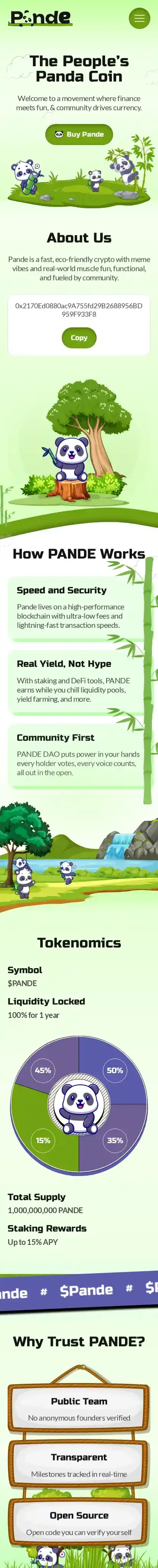 Pande home page on mobile