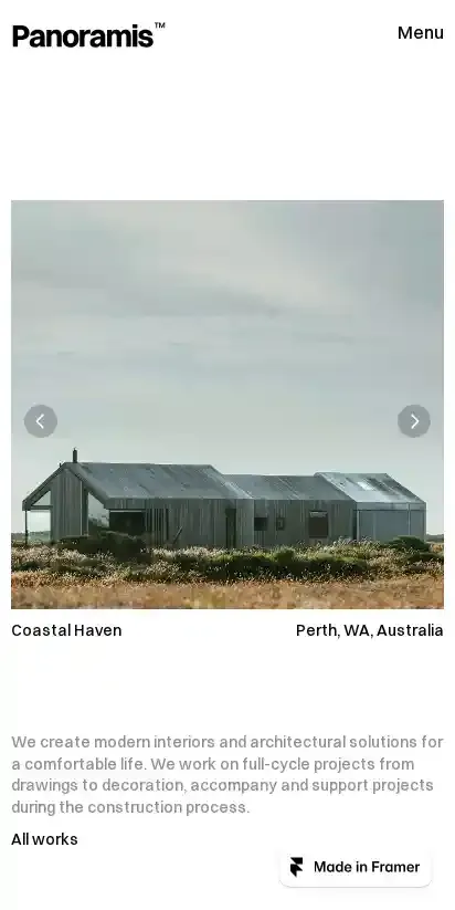 Panoramis home page on mobile