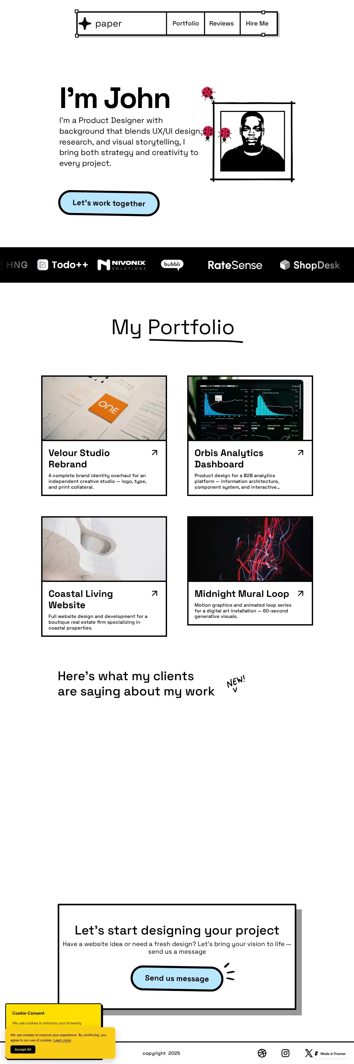 Paper Plane home page on desktop