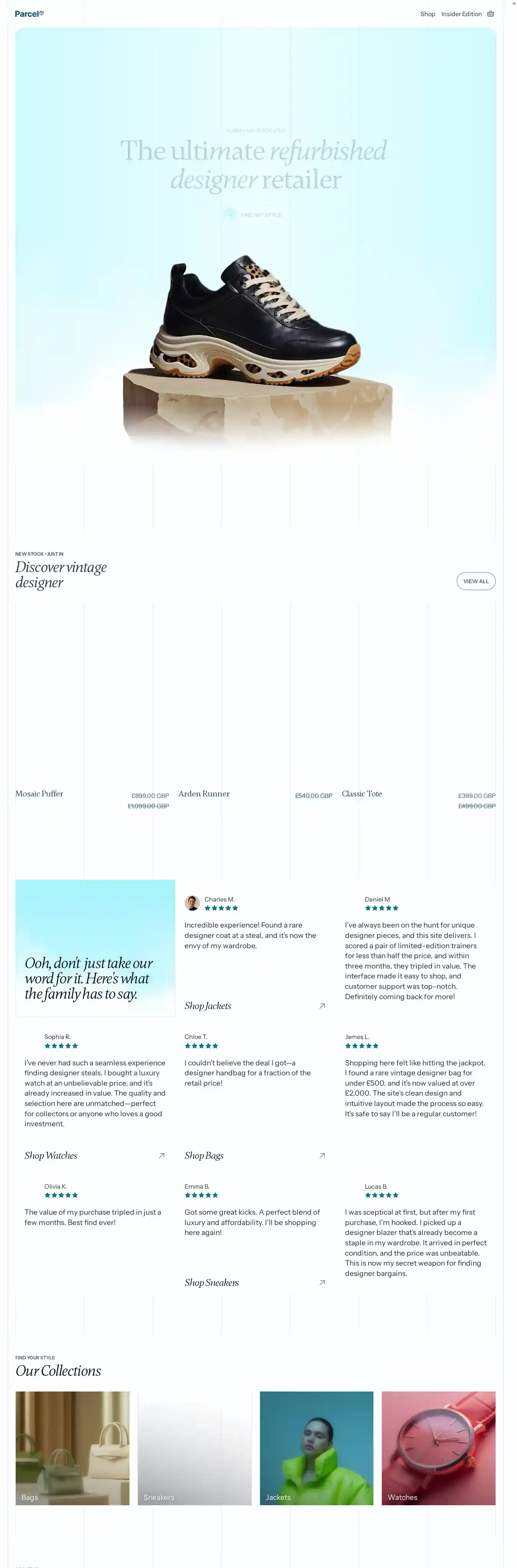 Parcel home page on desktop