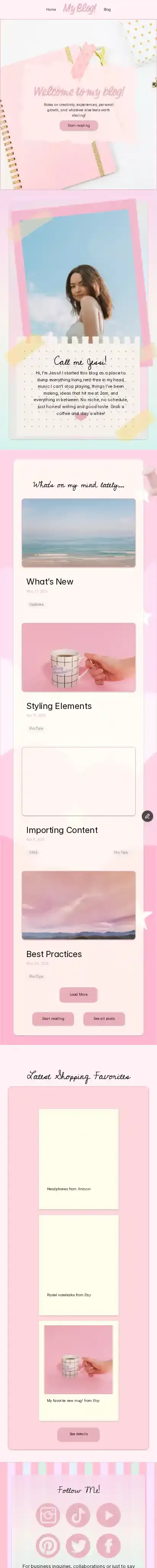 PastelDreams home page on mobile