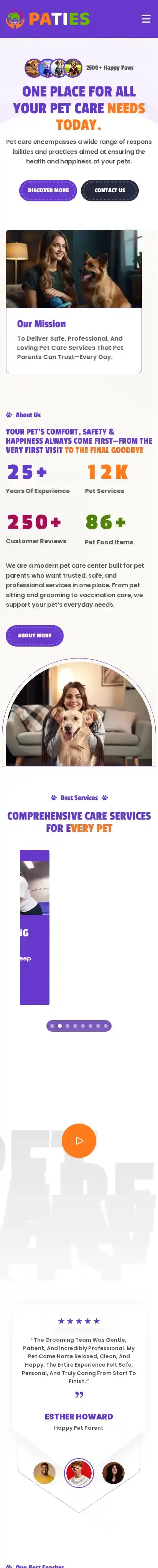 Paties home page on mobile
