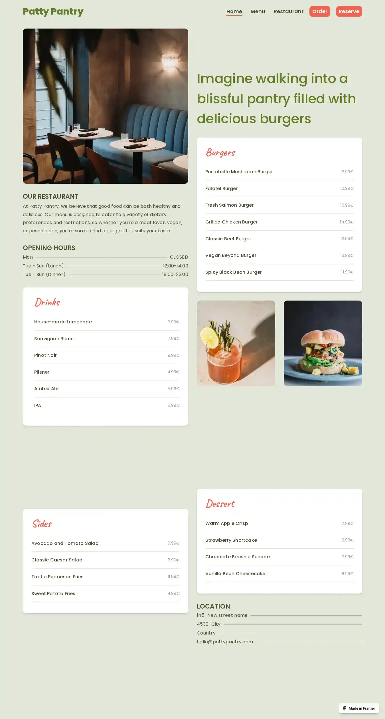 Patty Pantry home page on desktop