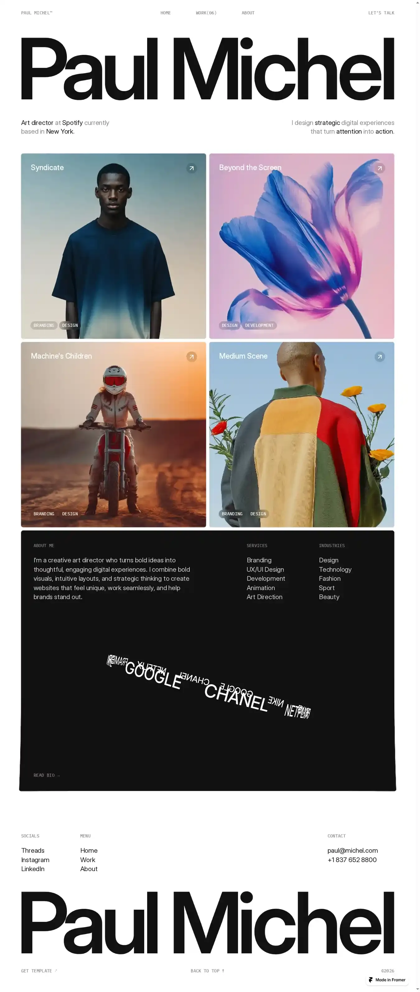 Paul Michel home page on desktop