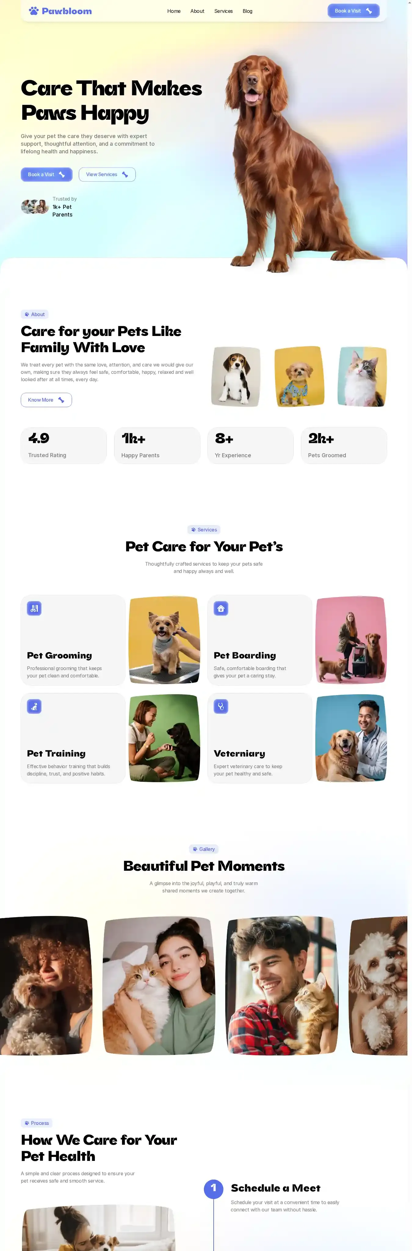 Pawbloom home page on desktop