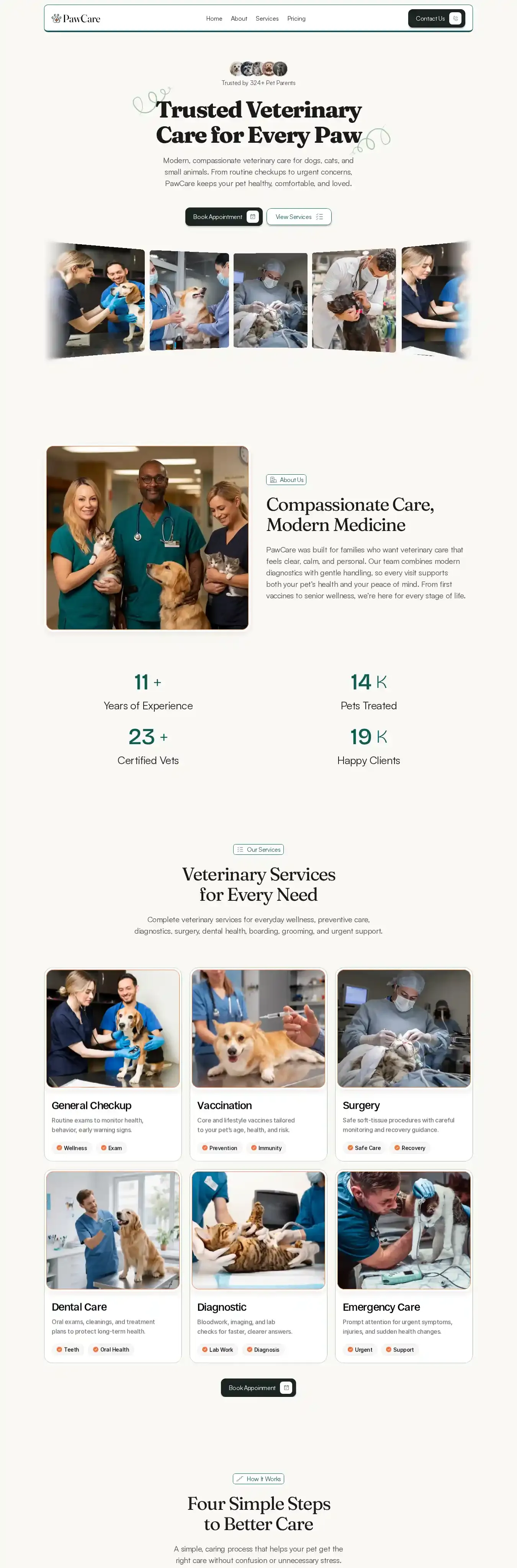 PawCare home page on desktop