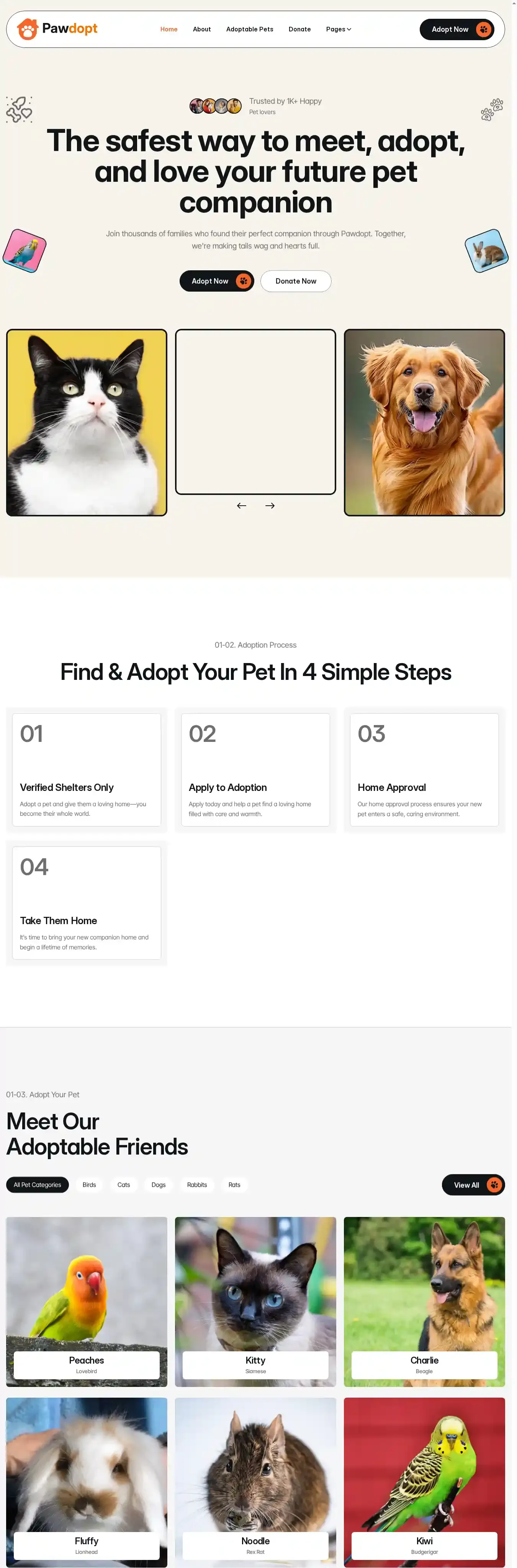 Pawdopt home page on desktop