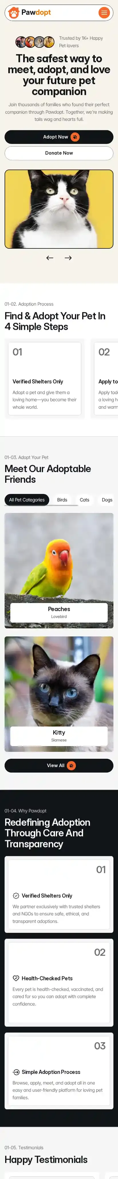 Pawdopt home page on mobile