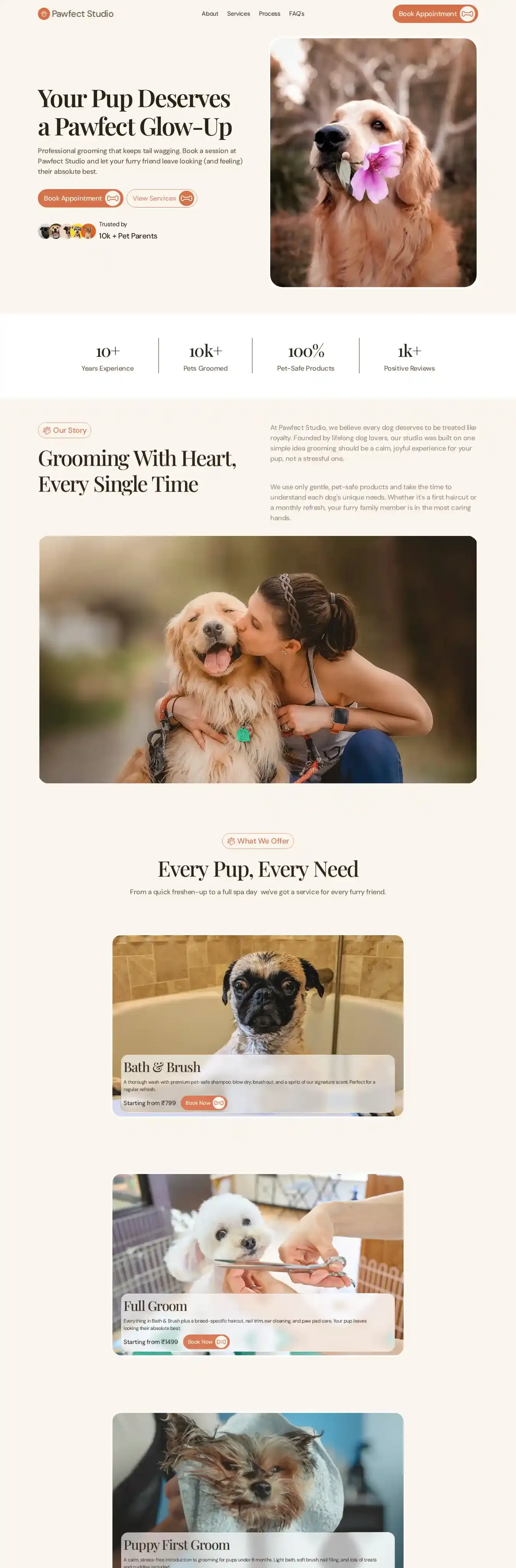 Pawfect Studio home page on desktop