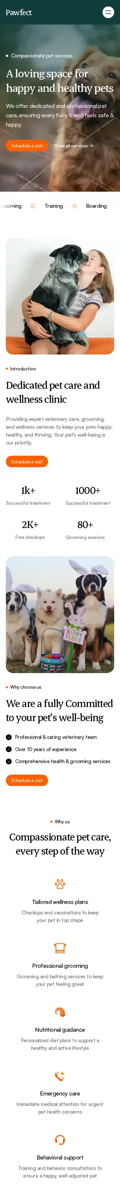 Pawfect home page on mobile