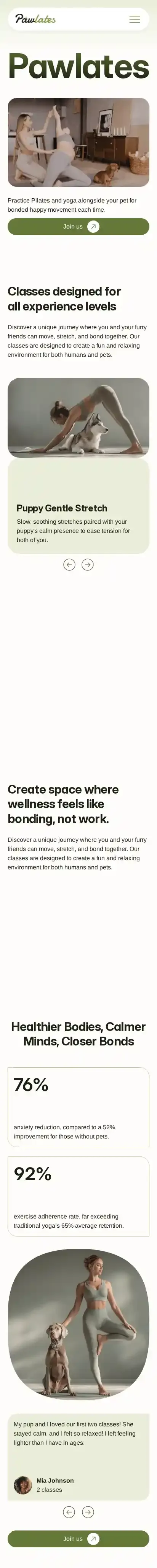 Pawlates home page on mobile