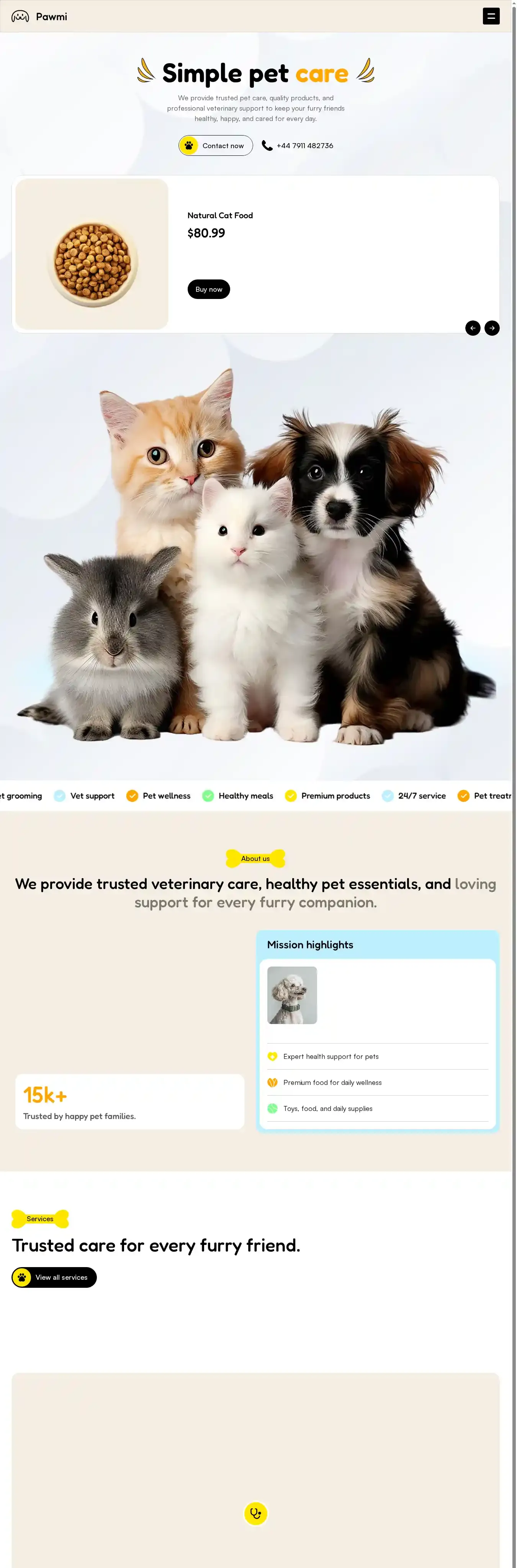 Pawm home page on desktop