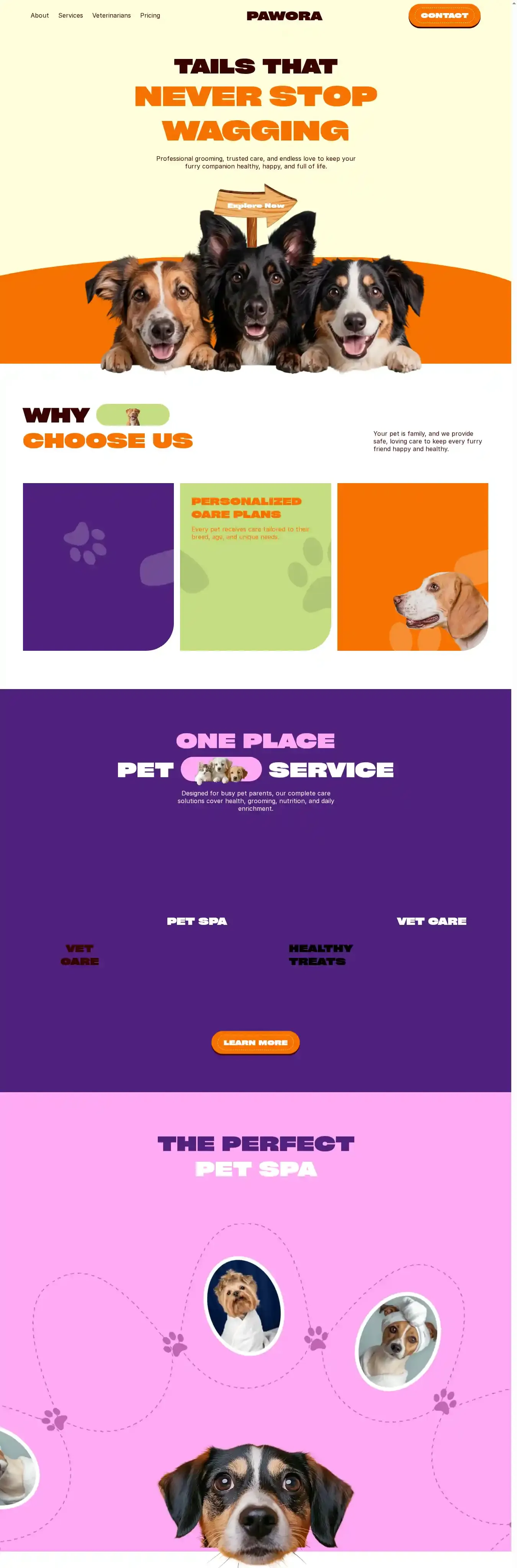 Pawora home page on desktop