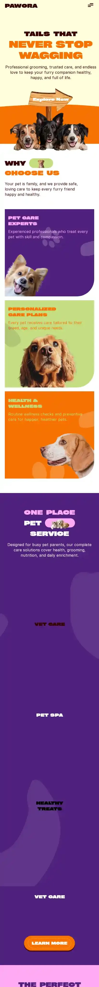 Pawora home page on mobile