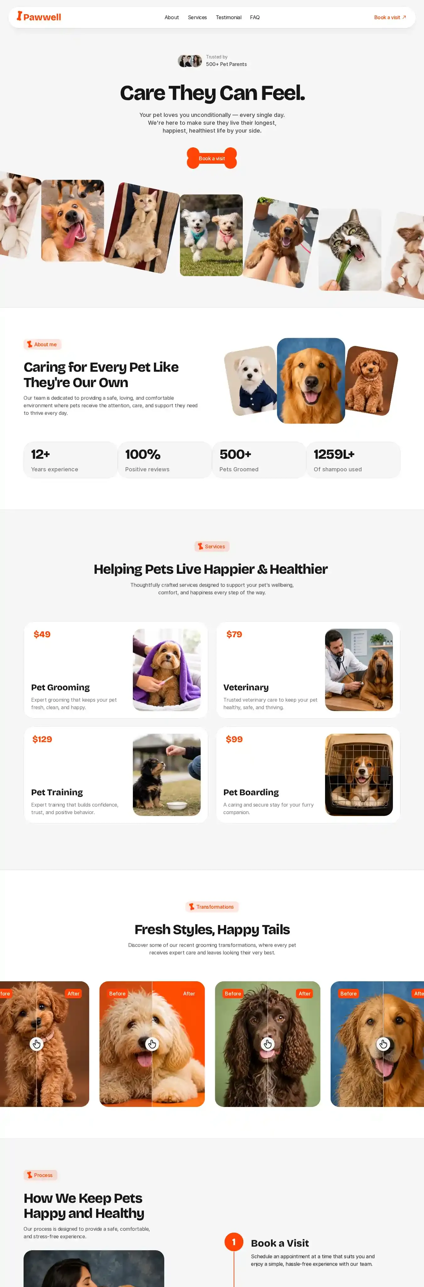 Pawwell home page on desktop