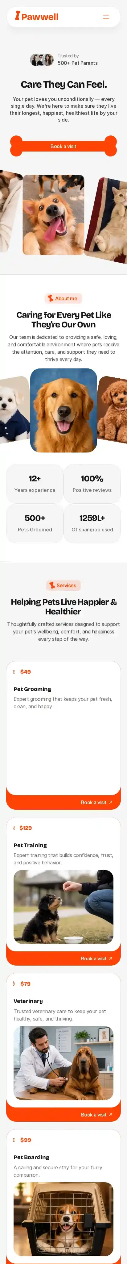 Pawwell home page on mobile