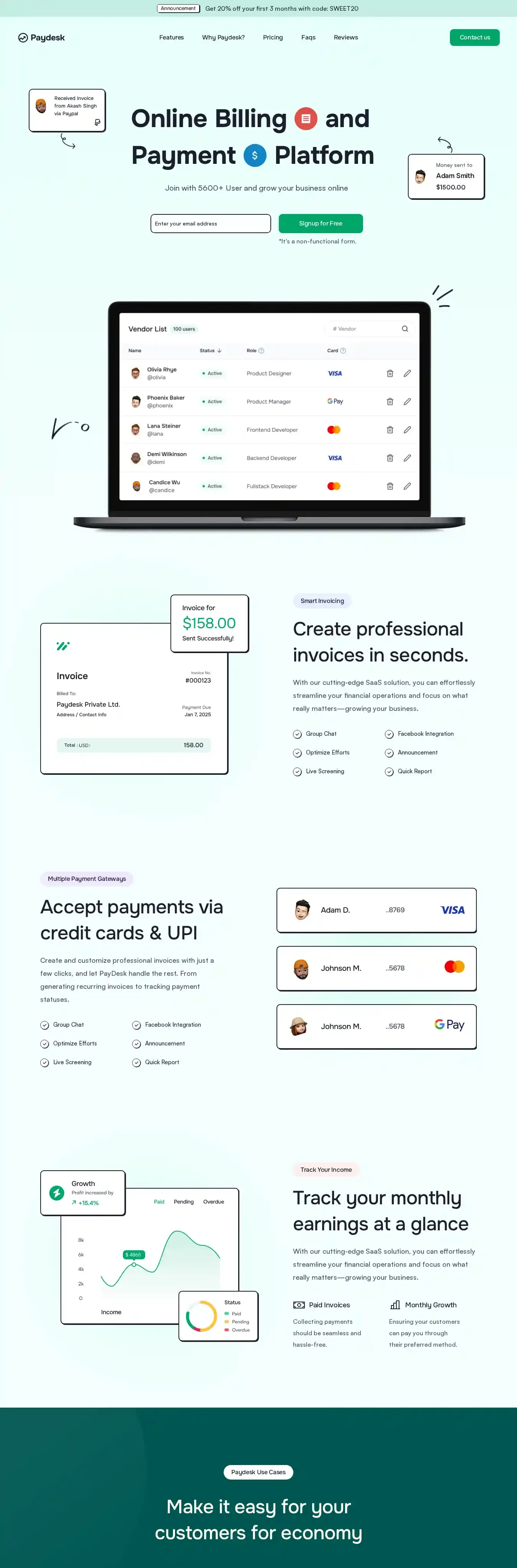 Paydesk home page on desktop
