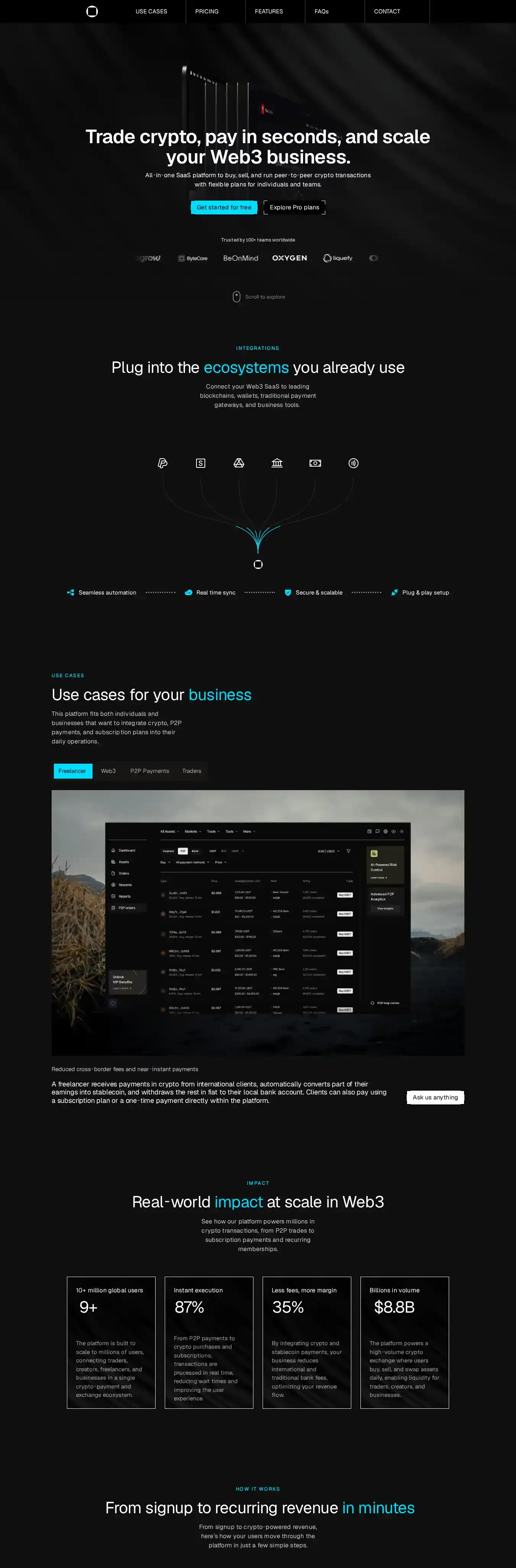 PayFl0w home page on desktop