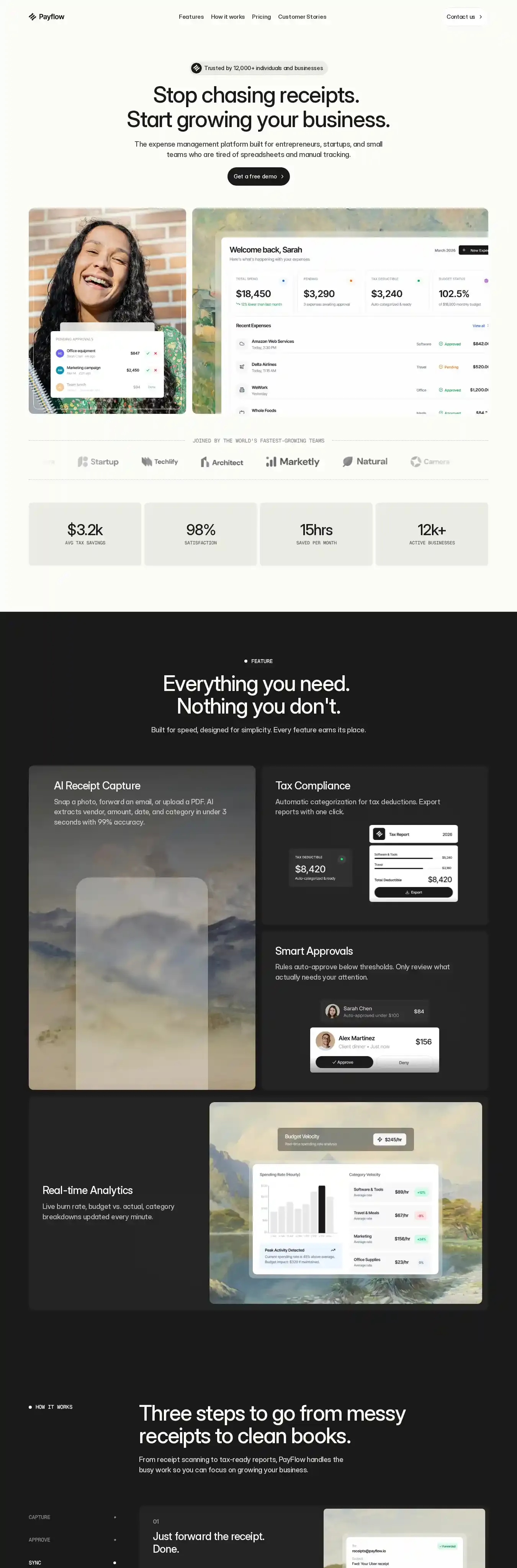 Payflow IO home page on desktop