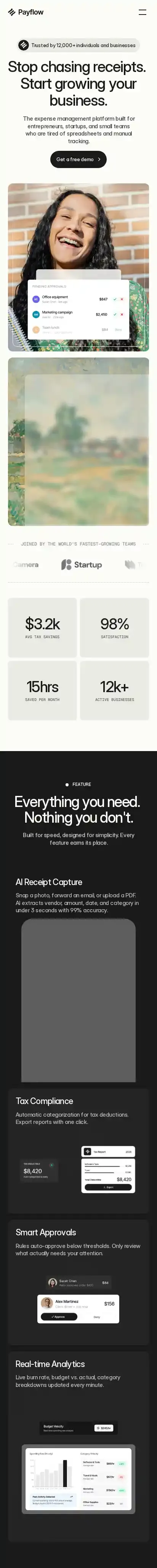 Payflow IO home page on mobile