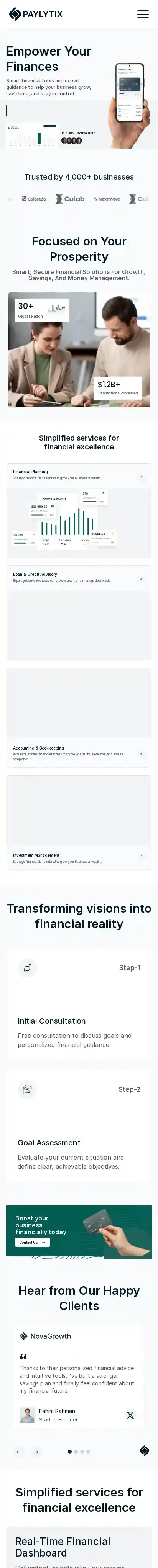 Paylytix home page on mobile