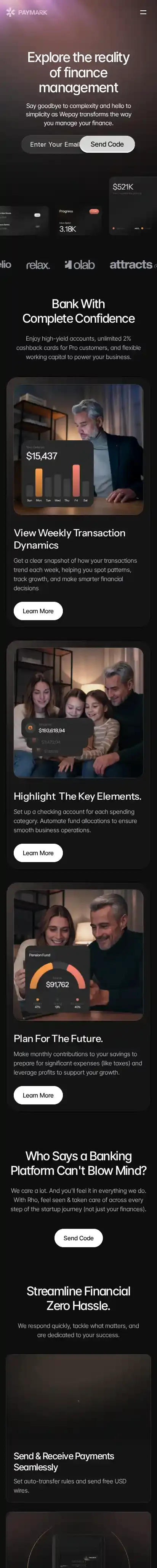 Paymark home page on mobile