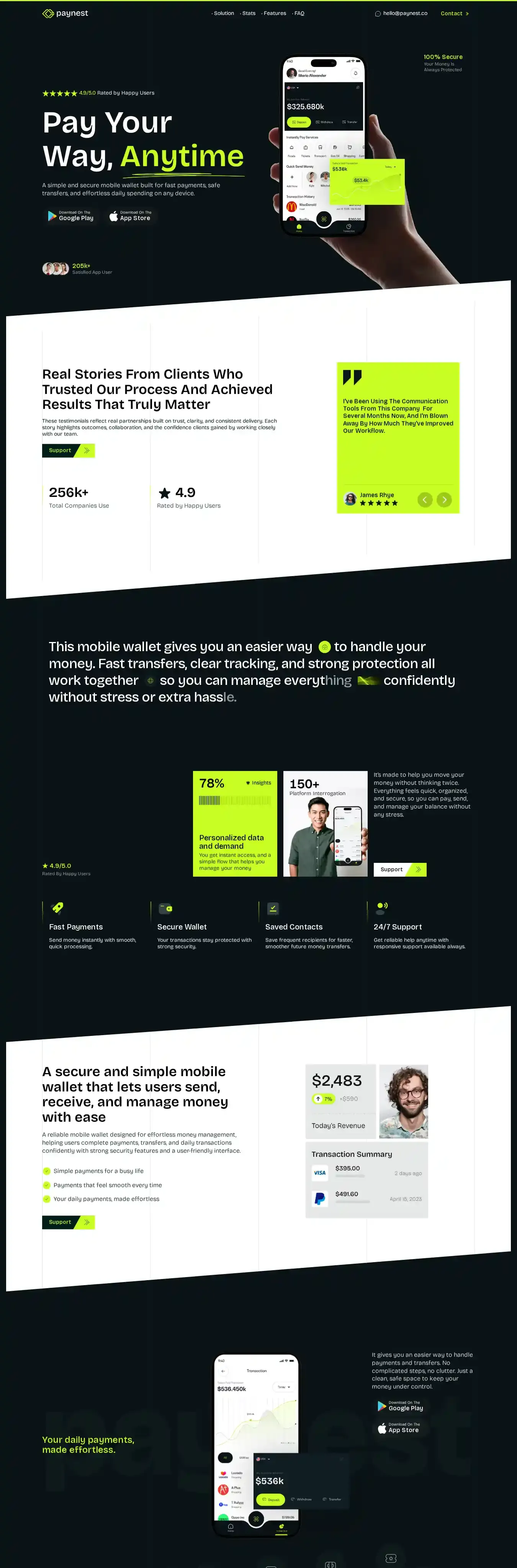 Paynest home page on desktop