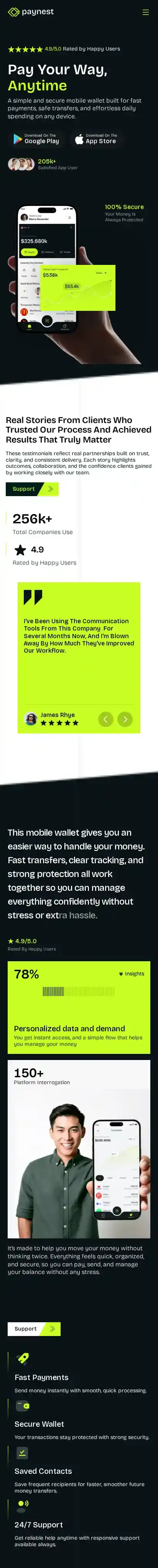 Paynest home page on mobile
