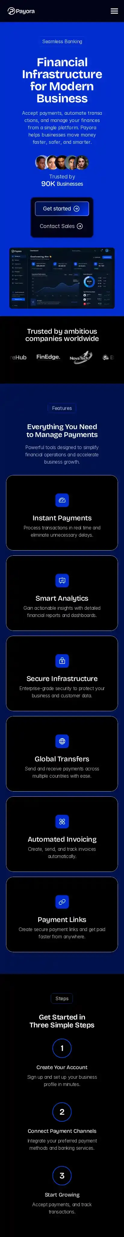 Payora home page on mobile