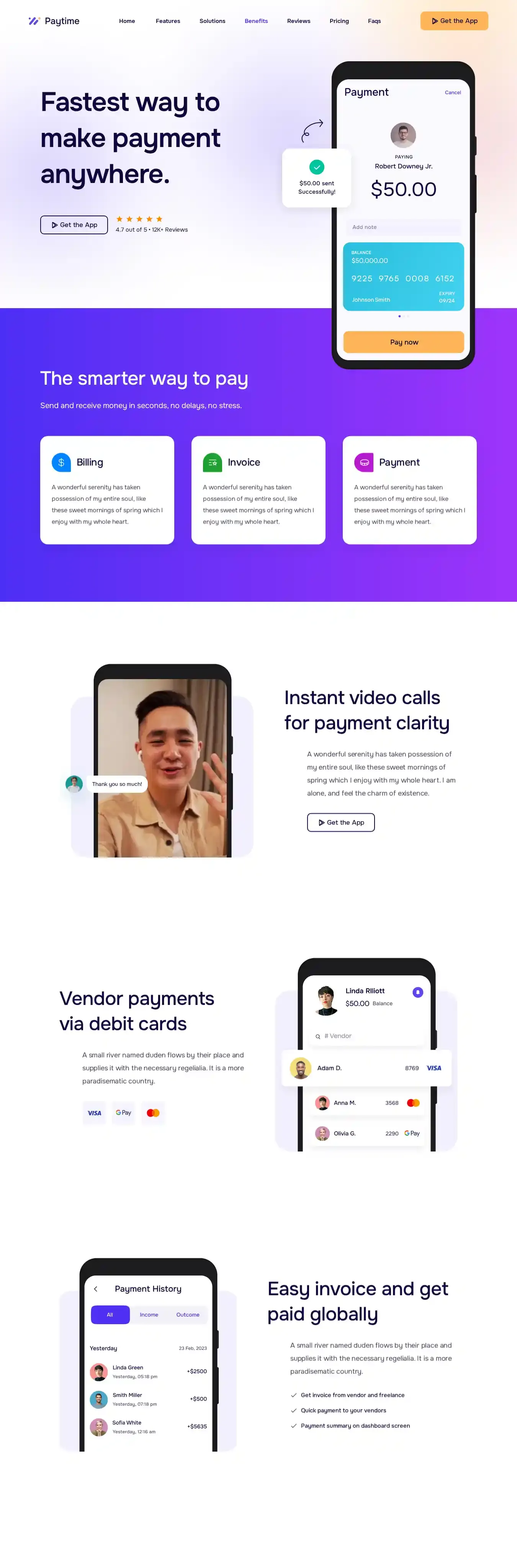 Paytime home page on desktop