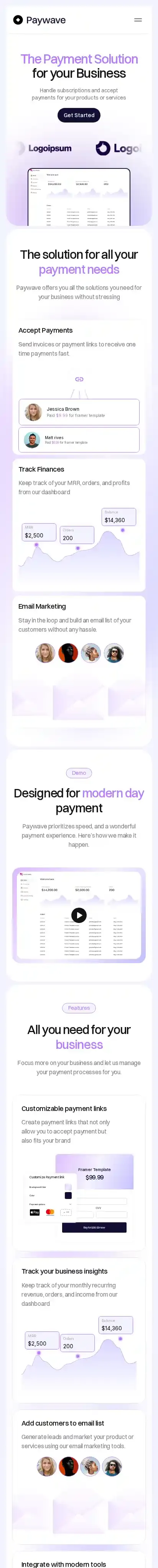 Paywave home page on mobile