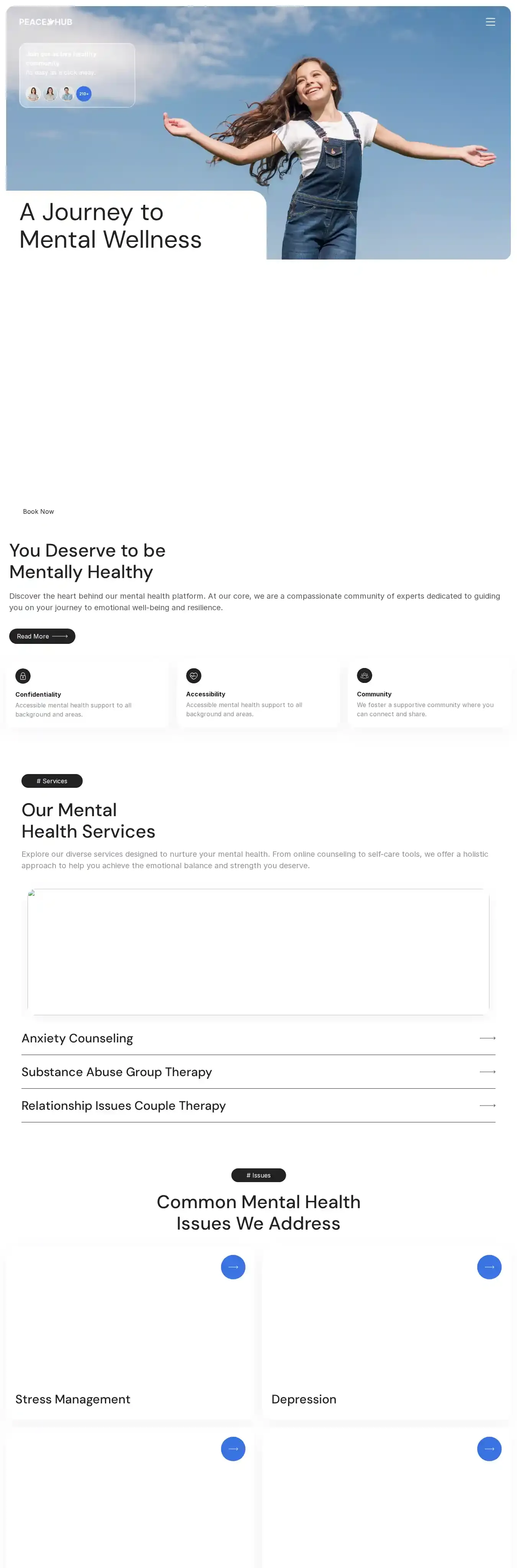 PeaceHub home page on desktop