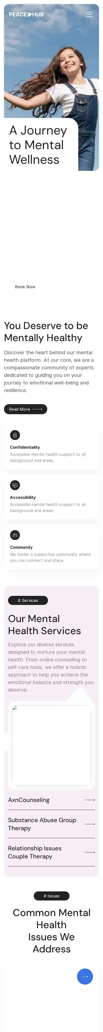PeaceHub home page on mobile