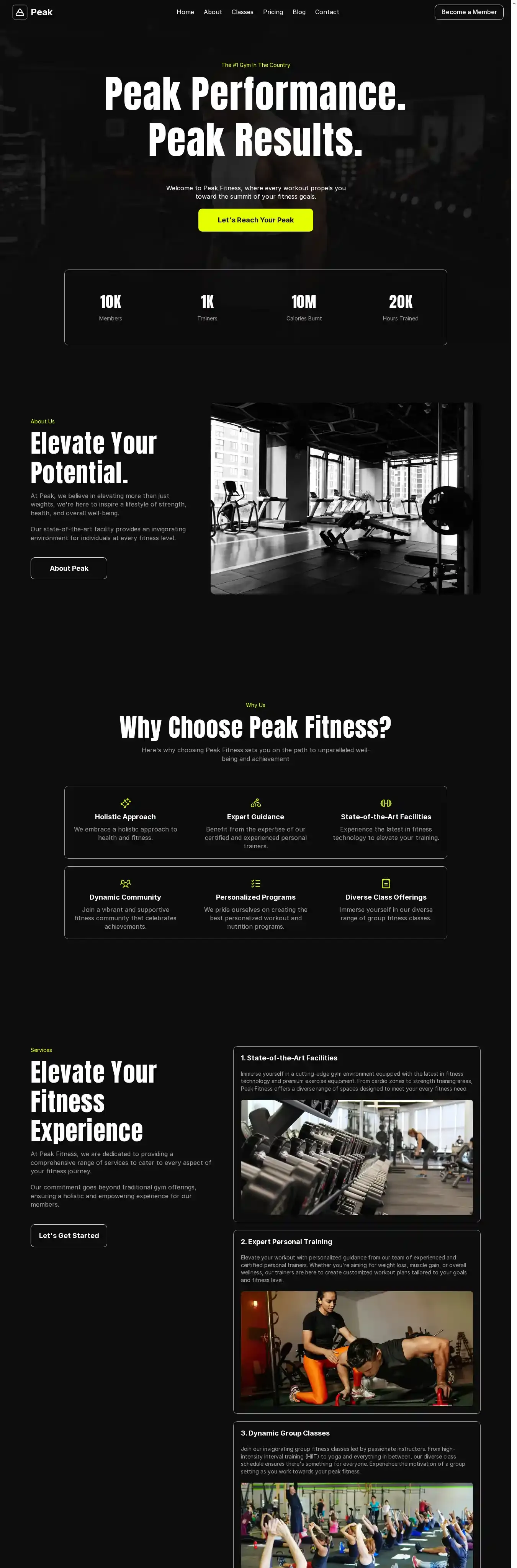 Peak home page on desktop