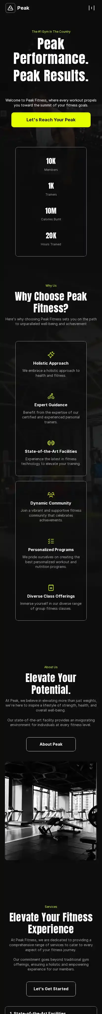 Peak home page on mobile