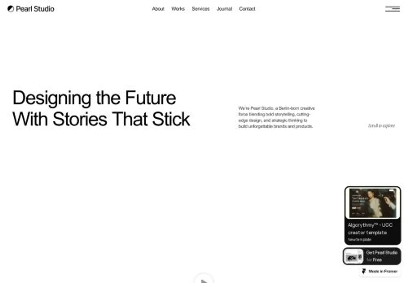 Pearl Studio home page on desktop