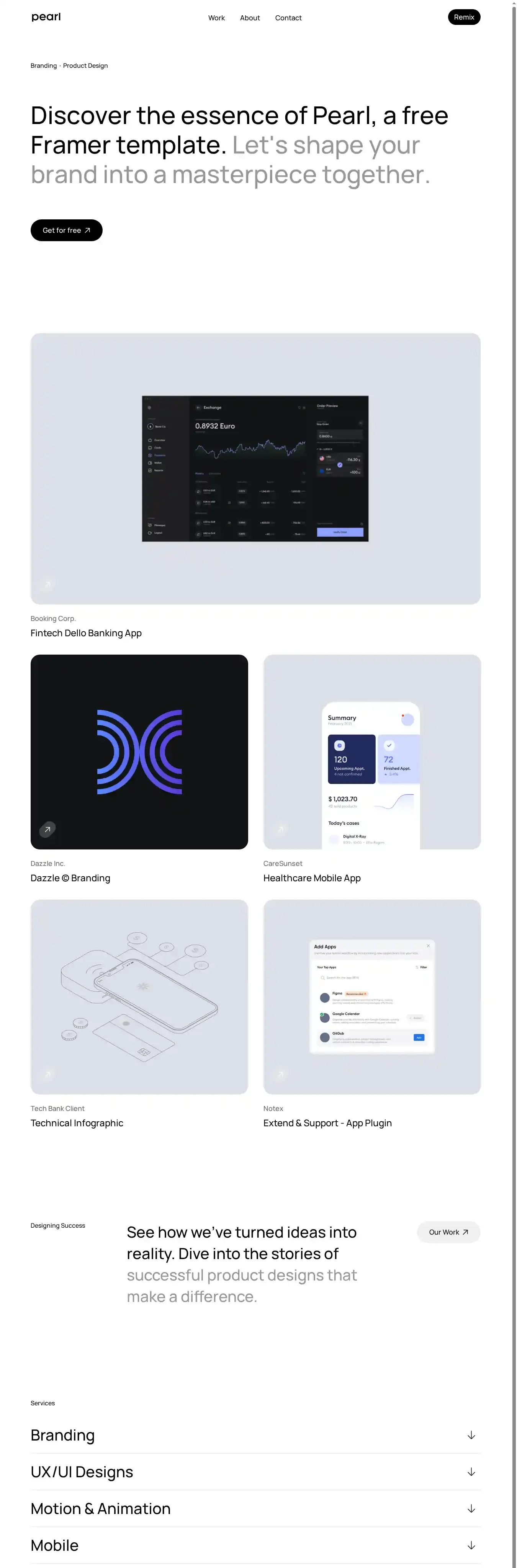 Pearl home page on desktop
