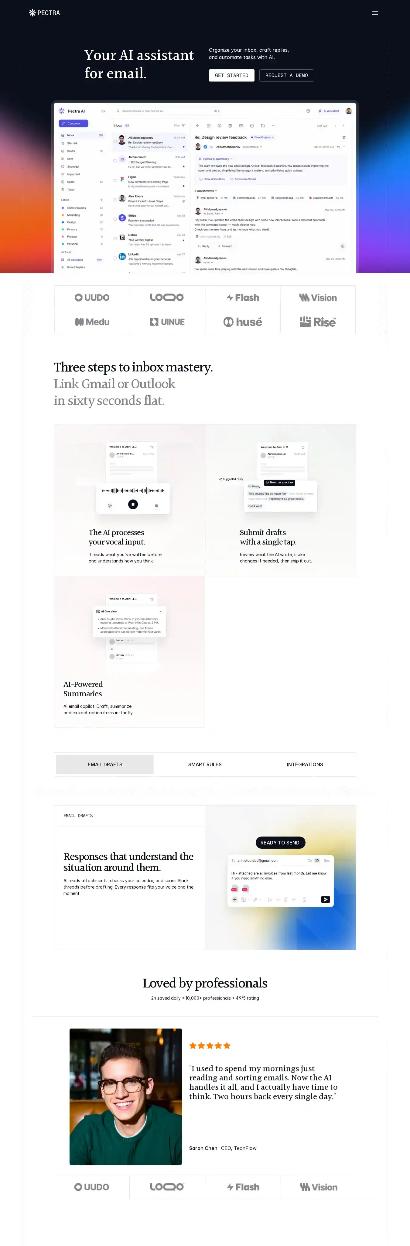 Pectra home page on desktop
