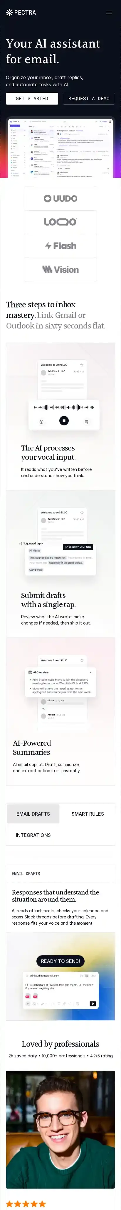 Pectra home page on mobile
