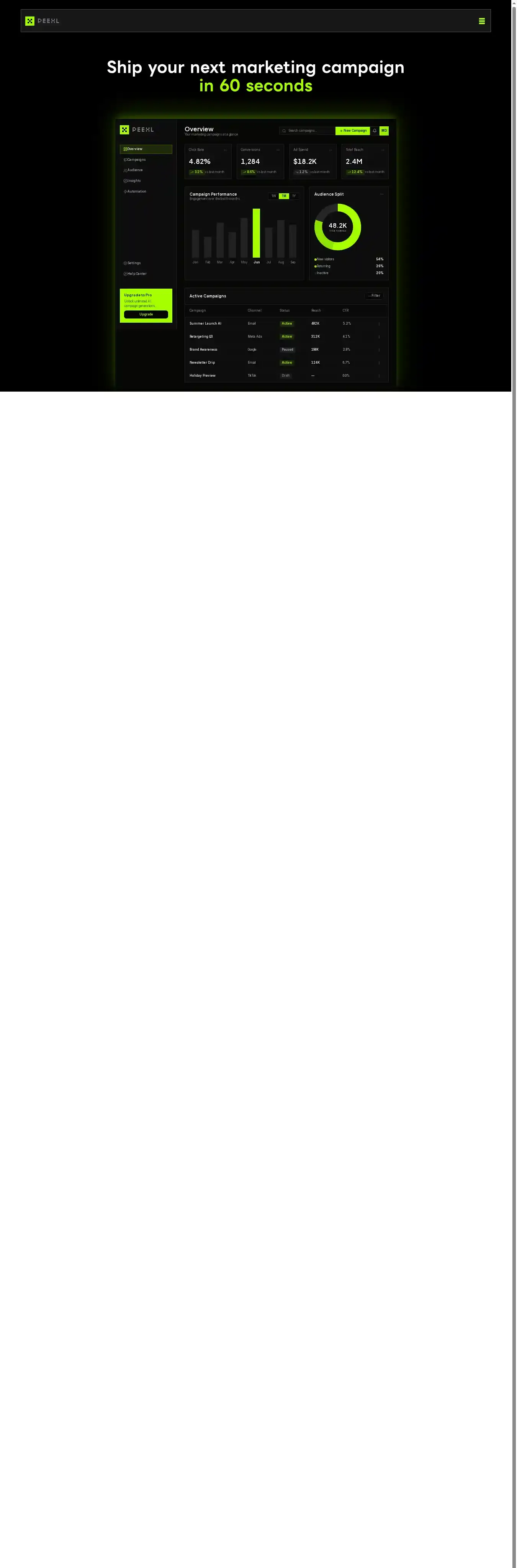 Peexl home page on desktop