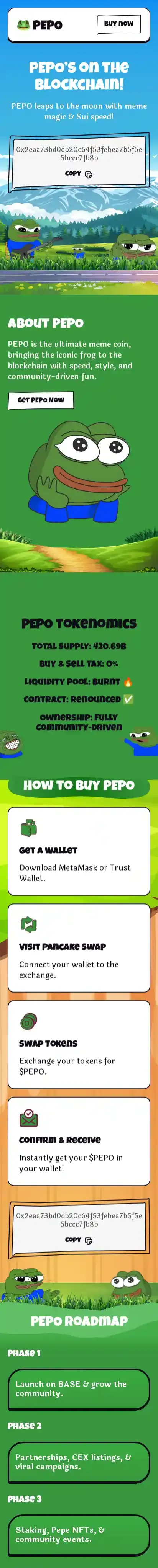 Pepo home page on mobile