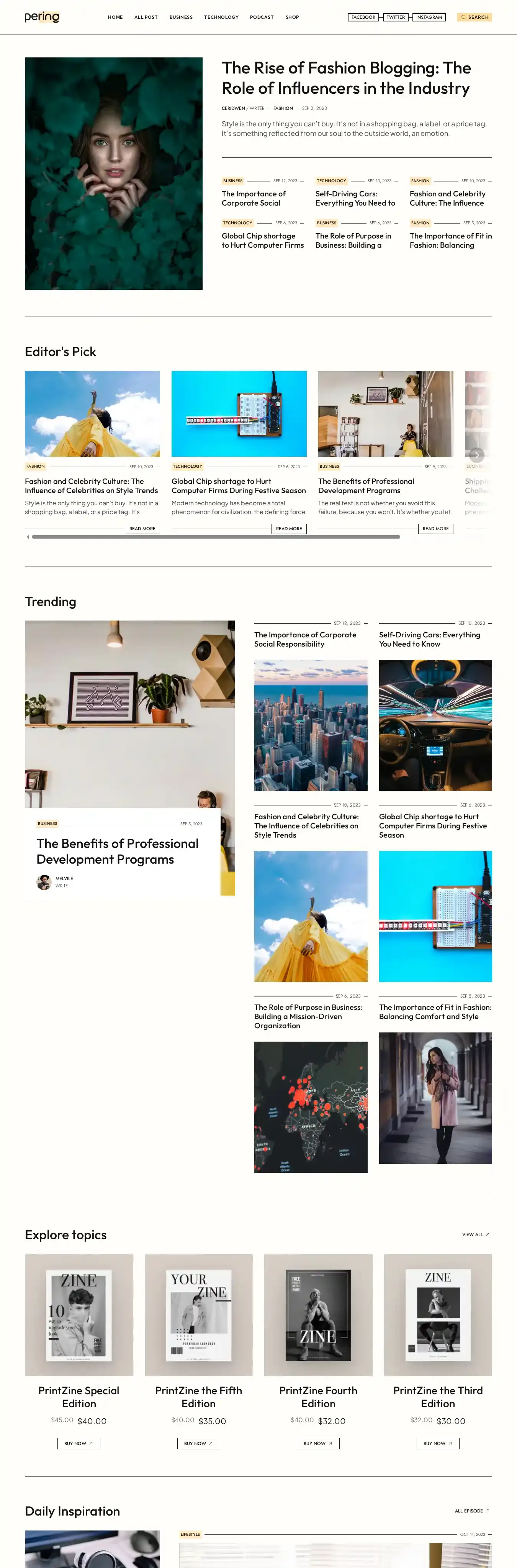 Pering home page on desktop