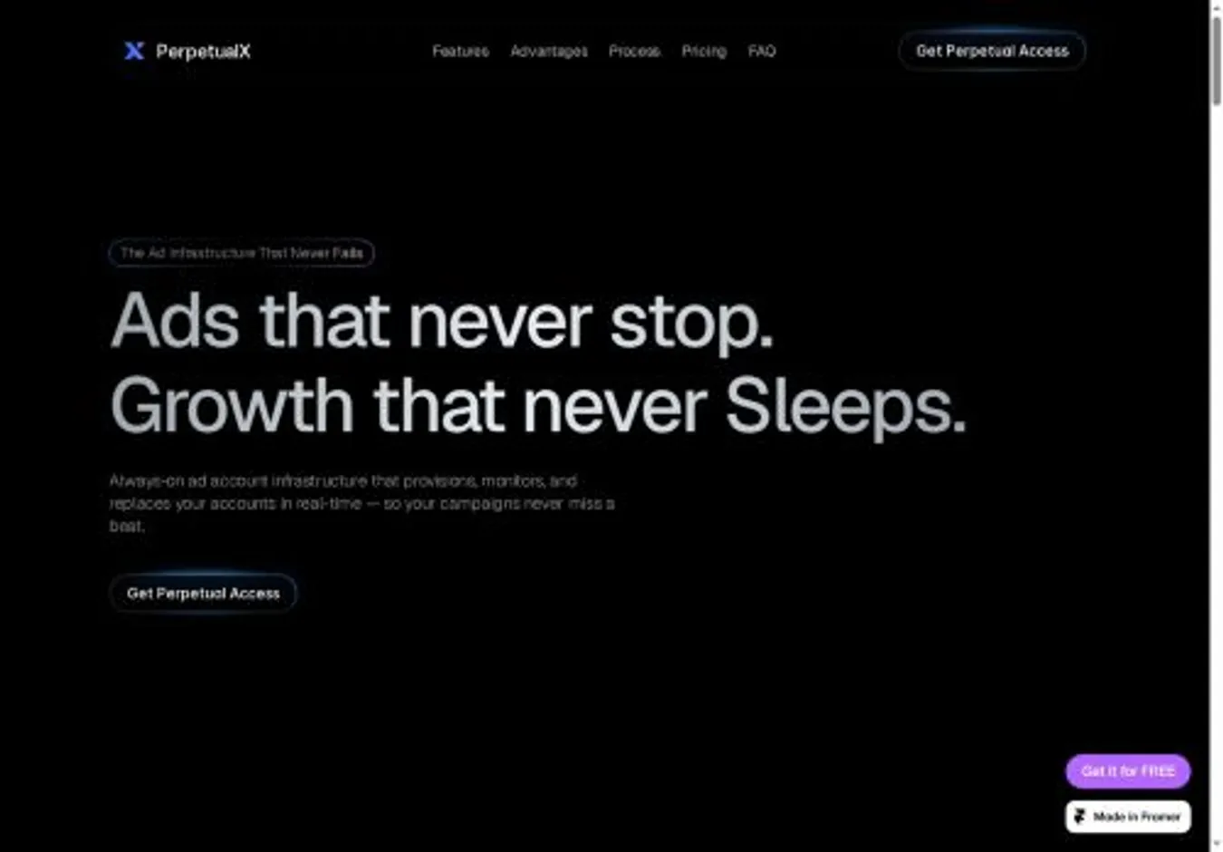 PerpetualX home page on desktop